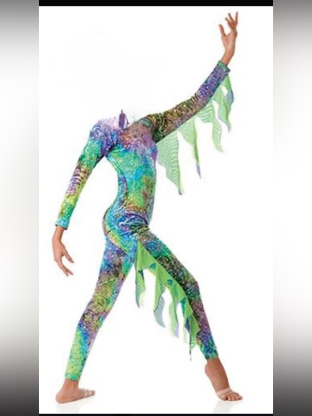 Vibrant Green & Purple Crushed Velvet Dance Costume Unitard Bodysuit